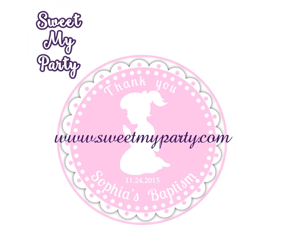 Girl Baptism stickers,Girl Christening thank you tags,(4)